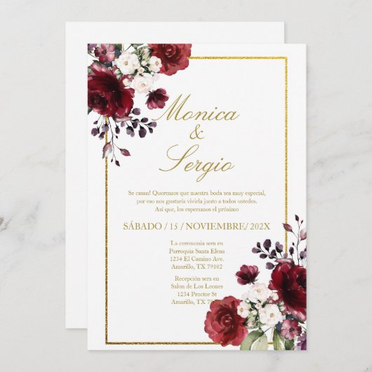 Elégant Faire-part de mariage bourguignon en espag (Devant / Derrière)