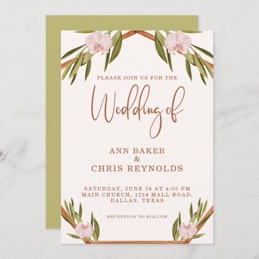 Élégant Faire-part de mariage Brown vert rose Boho (Devant / Derrière)