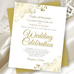 Elégant Faire-part de mariage BUDGET Blanc Gold La<br><div class="desc">Ces invitations de mariage abordables et abordables sont le choix parfait pour la classe, le style et la beauté sur un budget. Le design est composé d'un arrière - plan blanc avec des boucles dorées ornées et des tourbillons dans les coins. La typographie comprend des lettres de script sophistiquées pour...</div>
