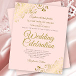 Elégant Faire-part de mariage BUDGET Rose de la de<br><div class="desc">Ces invitations de mariage abordables et abordables sont le choix parfait pour la classe, le style et la beauté sur un budget. Le design est composé d'un arrière - plan rose vif avec des boucles dorées ornées et des tourbillons dans les coins. La typographie comprend des lettres de script sophistiquées...</div>