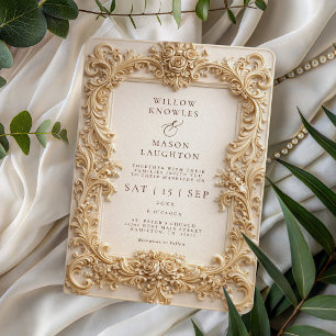 Élégant Faire-Part de Mariage Cadre Doré Baroque