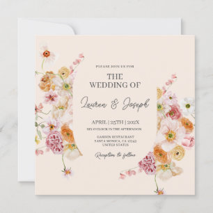Élégant Faire-part de mariage Carré floral