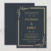 Élégant Faire-part de mariage charbon et or (Devant / Derrière)
