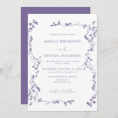 Élégant Faire-part de mariage classique feuille fl (Devant / Derrière)