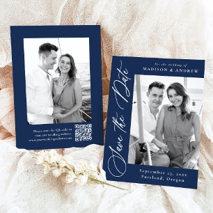 Élégant Faire-Part de Mariage Code QR Photo Navy 2