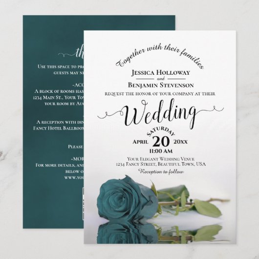 Élégant faire-part de mariage code QR Rose sarcell (Devant / Derrière)
