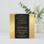 Élégant Faire-part de mariage Confetti Noir et Or (Debout devant)