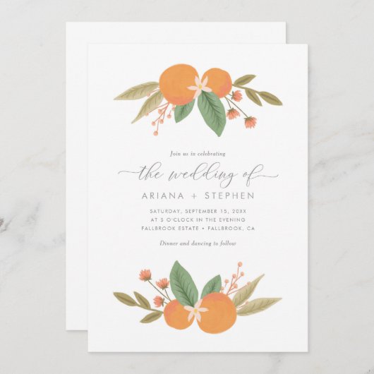 Élégant Faire-part de mariage d'agrumes (Devant / Derrière)