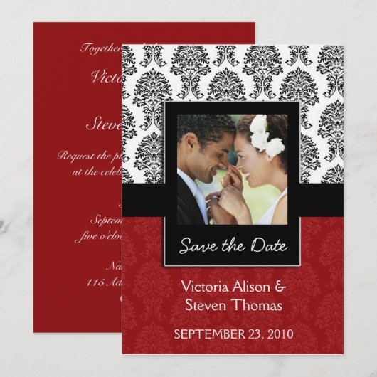 Elégant Faire-part de mariage Damask Lovers (Ruby  (Devant / Derrière)