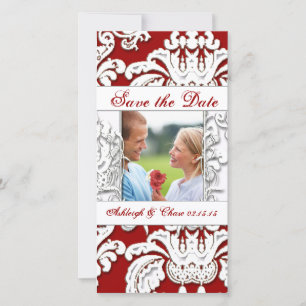Élégant Faire-Part de Mariage Damassé Rouge avec V