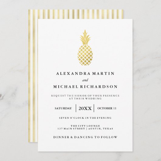 Élégant Faire-part de mariage d'ananas en or (Devant / Derrière)