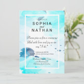 Elégant Faire-part de mariage d'aquarelle bleu (Debout devant)