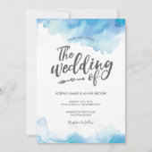 Elégant Faire-part de mariage d'aquarelle bleu (Devant)