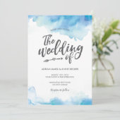 Elégant Faire-part de mariage d'aquarelle bleu (Debout devant)