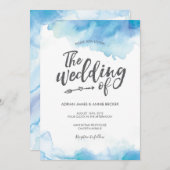 Elégant Faire-part de mariage d'aquarelle bleu (Devant / Derrière)