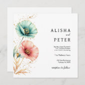 Elégant Faire-part de mariage d'aquarelle bleu et (Devant / Derrière)