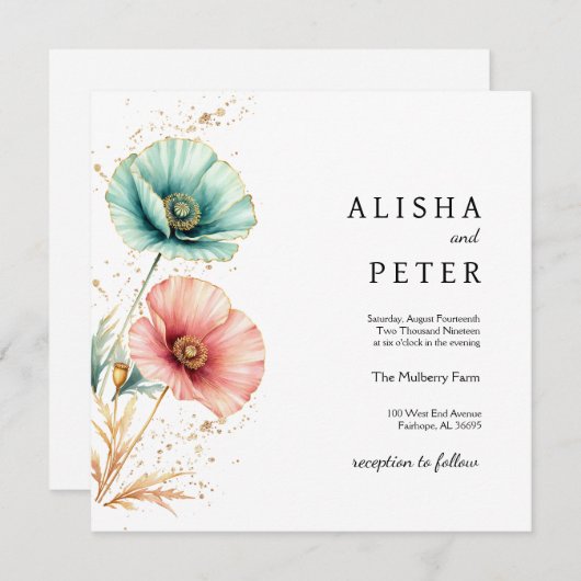 Elégant Faire-part de mariage d'aquarelle bleu et (Devant / Derrière)