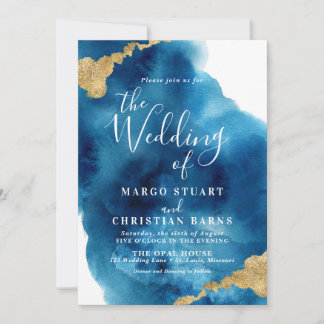 Elégant Faire-part de mariage d'aquarelle bleu et