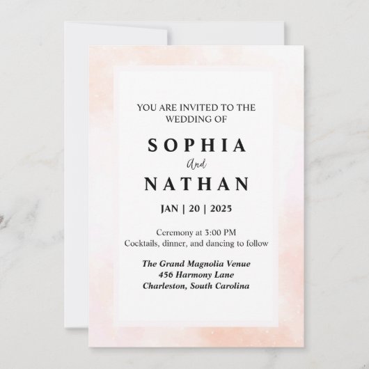 Elégant Faire-part de mariage d'aquarelle en bleu (Devant)