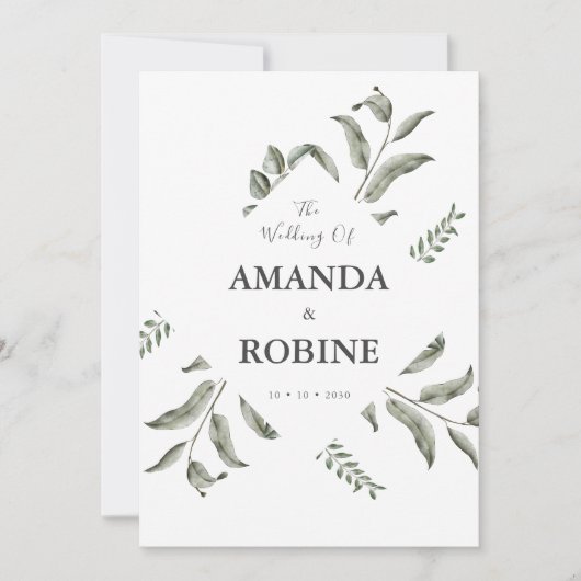 Elégant Faire-part de mariage d'aquarelle Eucalypt (Devant)