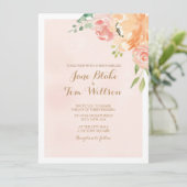Elégant faire-part de mariage d'aquarelle fleur pê (Debout devant)