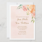 Elégant faire-part de mariage d'aquarelle fleur pê (Devant)