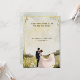 Elégant Faire-part de mariage d'aquarelle or | rom