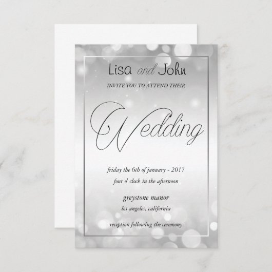 Élégant Faire-part de mariage d'argent (Devant / Derrière)