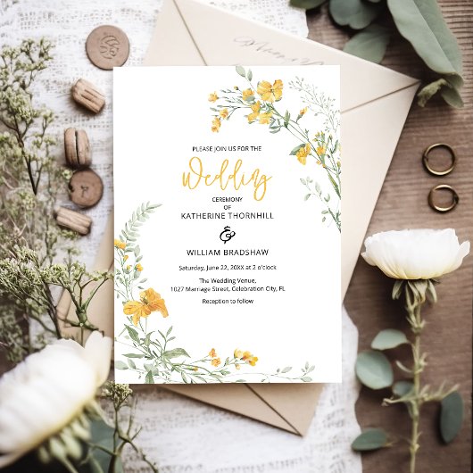 Elégant Faire-part de mariage de Boho Floral Jaune