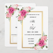Elégant Faire-part de mariage de cadre or floral (Devant / Derrière)