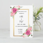 Elégant Faire-part de mariage de cadre or floral (Debout devant)