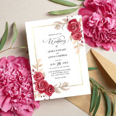 Élégant Faire-part de mariage de cadre rouge flora