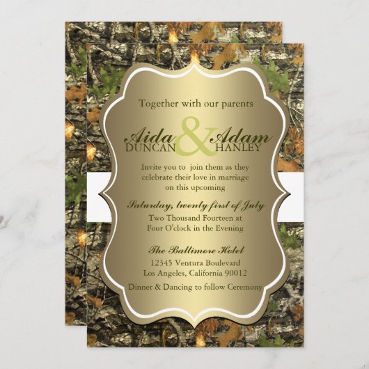 Élégant Faire-part de mariage de camo rustique Lav (Devant / Derrière)