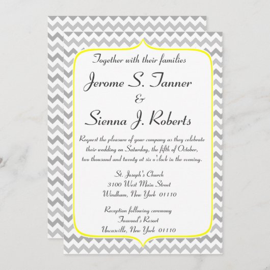 Elégant Faire-part de mariage de Chevron jaune et  (Devant / Derrière)