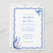 Elégant Faire-part de mariage de Chinoiserie Bleue (Devant)