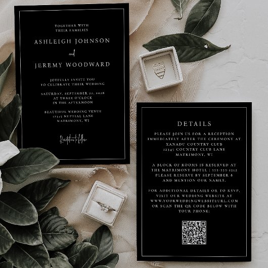 Élégant Faire-part de mariage de code QR encadré n