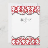 Élégant Faire-part de mariage de coeur rouge damas (Dos)