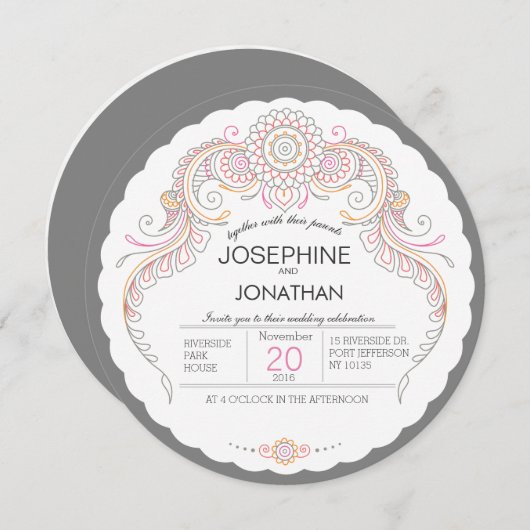 Elégant faire-part de mariage de conception Mehndi (Devant / Derrière)