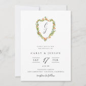 Élégant Faire-part de mariage de crête florale (Devant)