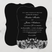 Elégant Faire-part de mariage de dentelle noire bl (Devant / Derrière)
