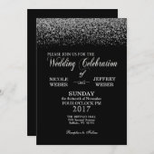 Élégant Faire-part de mariage de diamants noir et  (Devant / Derrière)