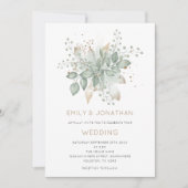 Élégant Faire-part de mariage de feuillage d'or ve (Devant)