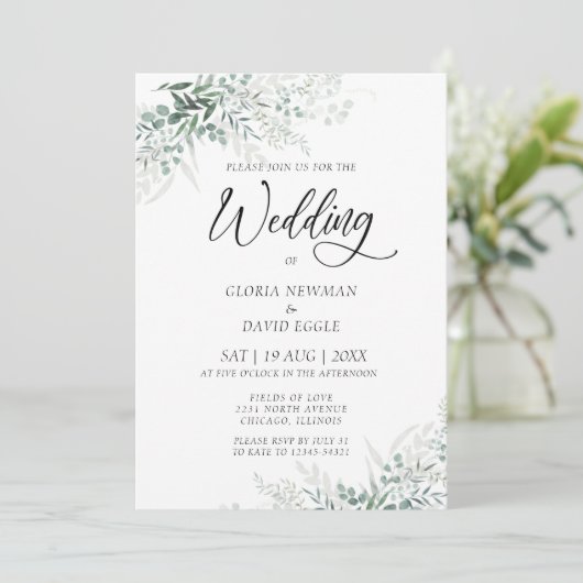 Élégant Faire-part de mariage de feuillage vert (Debout devant)