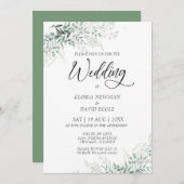 Élégant Faire-part de mariage de feuillage vert (Devant / Derrière)