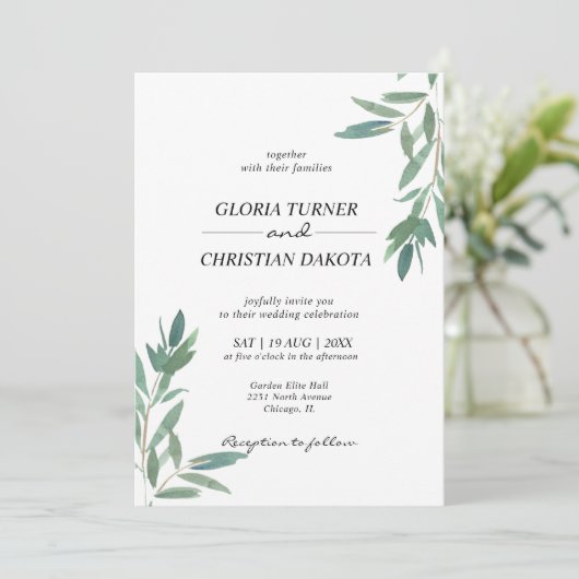 Élégant Faire-part de mariage de feuillage vert (Debout devant)