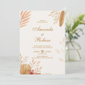 Élégant Faire-part de mariage de feuille Boho (Debout devant)