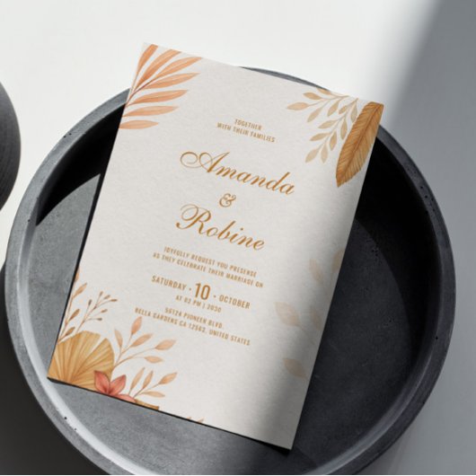 Élégant Faire-part de mariage de feuille Boho