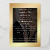 Élégant faire-part de mariage de feuille d'or (Verso)