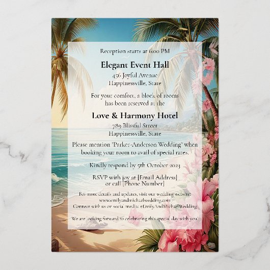 Élégant faire-part de mariage de feuille d'or (Verso)