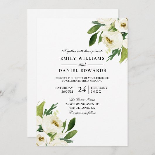 Élégant Faire-part de mariage de feuille verte flo (Devant / Derrière)